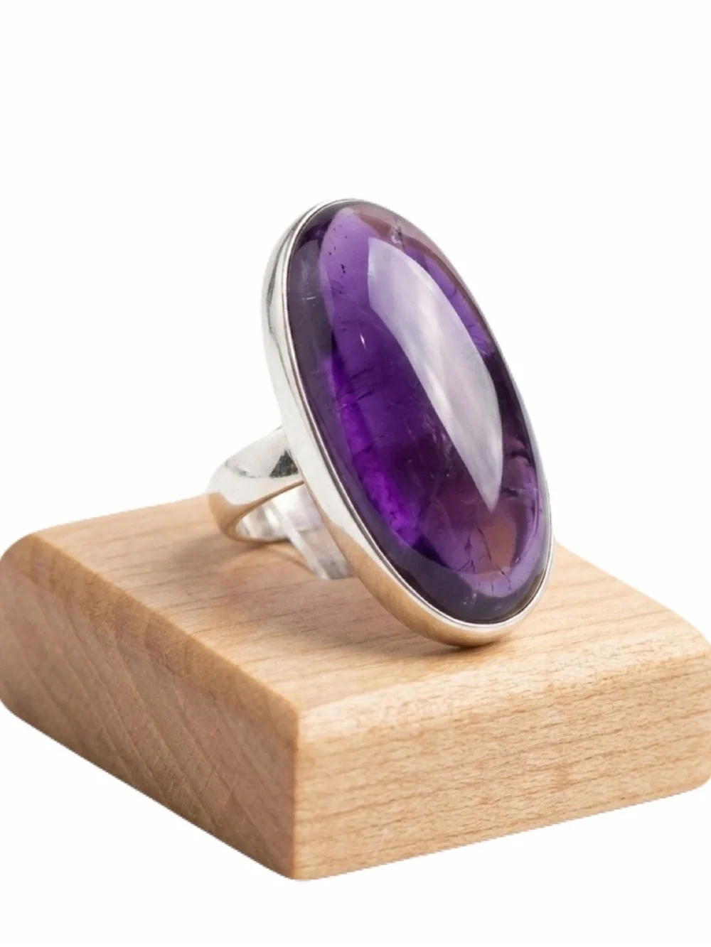 New Sterling Silver Long Oval Purple Amethyst Oblong Artisan Handmade Ring